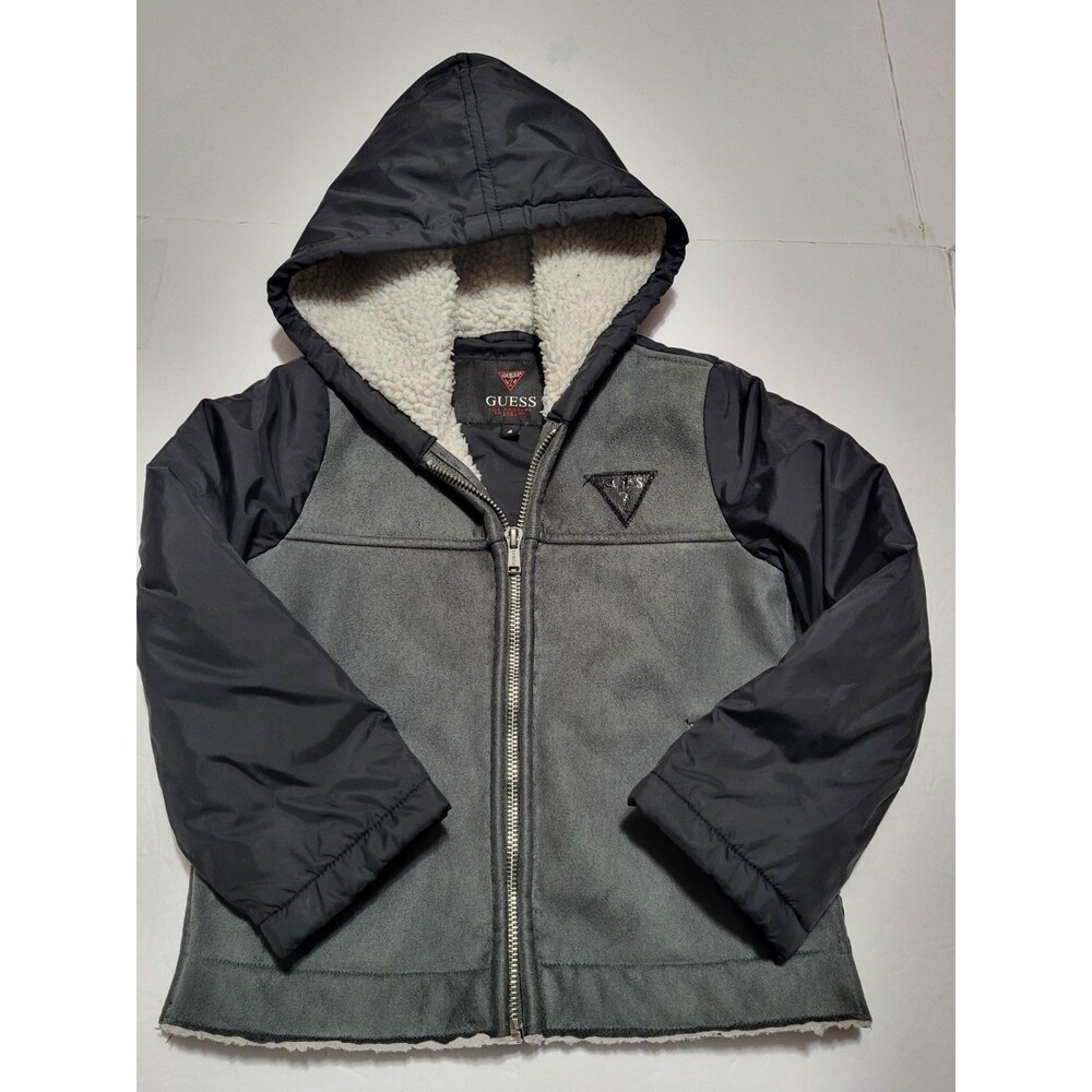 (#9)Toddler Guess Soft Shell Hoodie Jacket Size Toddler 4T BLACK AND Gray